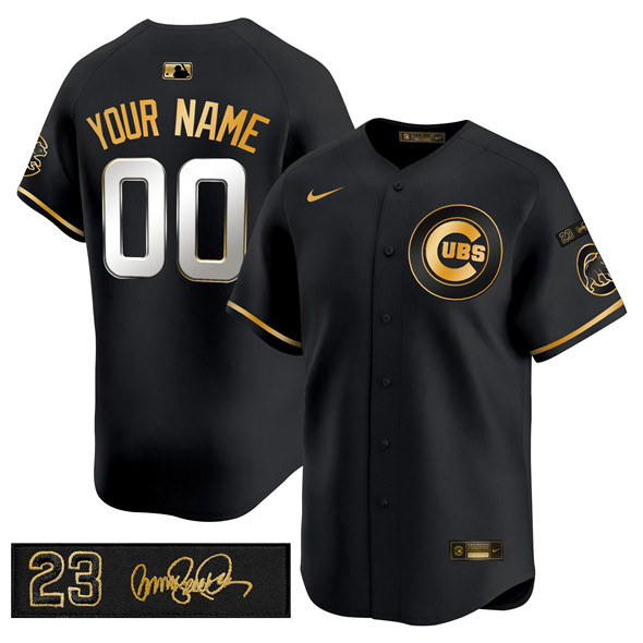 Men's Chicago Cubs Active Player Custom Black Gold 'Ryne Sandberg Tribute' Vapor Limited V3 Stitched Baseball Jersey Men's Chicago Cubs Active Player Custom Black Gold 'Ryne Sandberg Tribute' Vapor Limited V3 Stitched Baseball Jersey